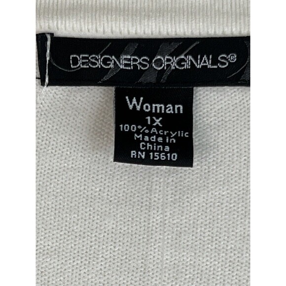 Designers Originals Soft White Waterfall Cardigan Lapel Flowers New with Tags 1X - Picture 2 of 7